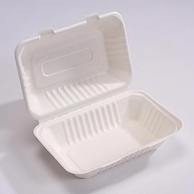 China 9 X 6In Sugarcane Bagasse Clamshell Biodegradable Disposable Lunch Box for sale