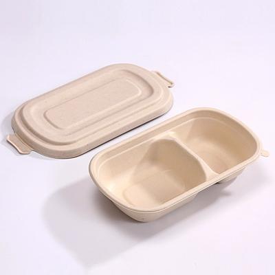 China Eco Friendly Compostable Sugarcane Container 1000ml 2 Compartment Takeaway Containers for sale