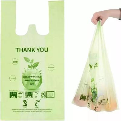 China PLA Corn Starch Supermarket Food Packaging Biodegradable Grocery T Shirt Shopping Bag Vest Bag On Roll for sale