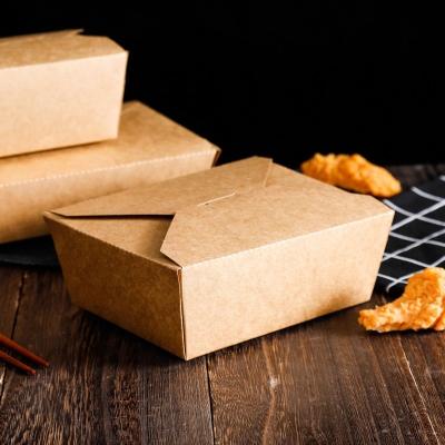 China Custom Logo Disposable Kraft Paper Food Packaging Lunch Box Food Grade For Take Away for sale