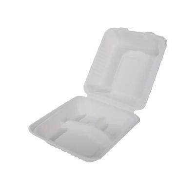 China Disposable Corn Starch Tableware 3 Compartment Takeaway Containers Box PP Clamshell for sale