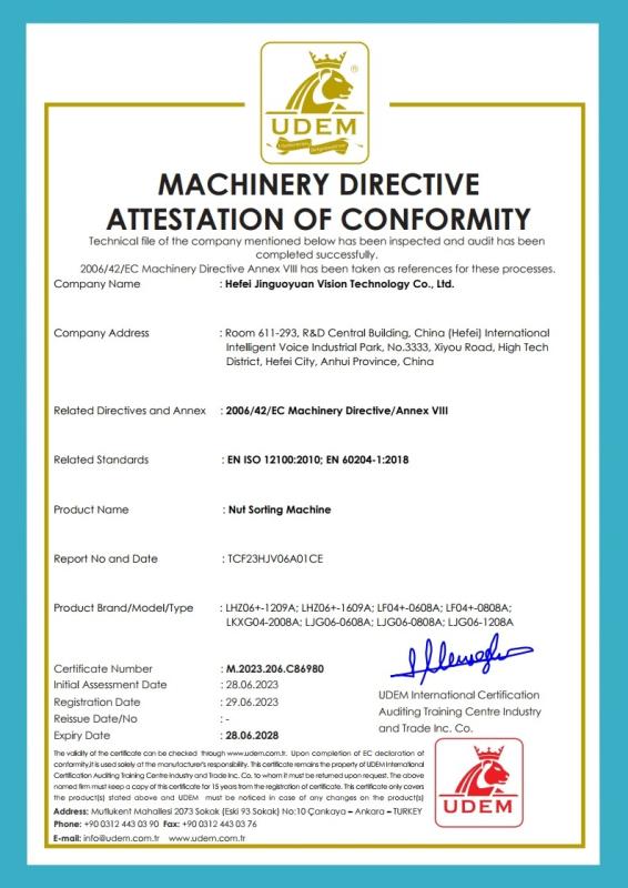 MACHINERY DIRECTIVE - Hefei Jinguoyuan Vision Technology Co., Ltd.