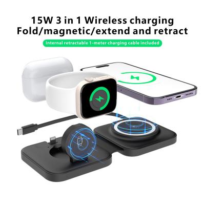 China Office Home Magsafe 3 In 1 Foldable Magnetic Wireless Charger For Samsung / Iphone for sale