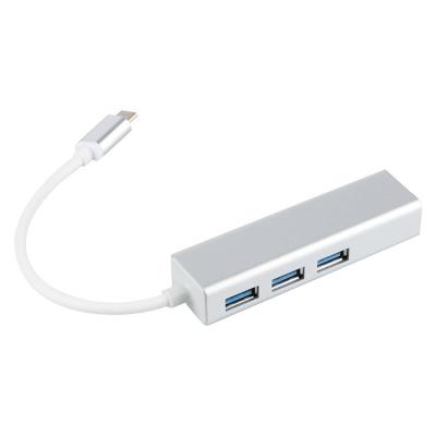 China Aluminiumgeval 3 Havensrj45 Ethernet USB Type C Hub Te koop