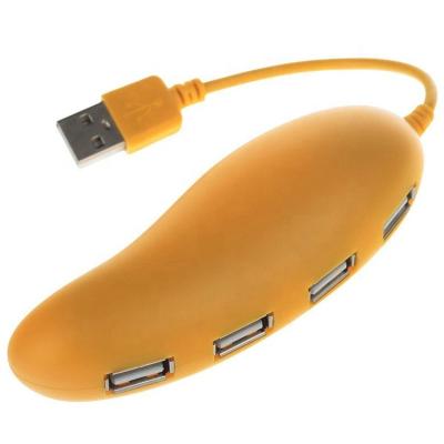 China Gift Yellow Mango Shape Usb 2.0 4 Port Mini Hub Hi Speed for sale