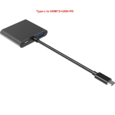 China Type-c aan de Dubbele van de de Vierlingvertoning van HDMI USB3.0 PD van het Schermusb C Dubbele Hub 4K HD Te koop