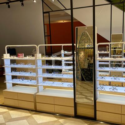China 3mm Thick Wood Optical Shop Display Cabinets Showroom Luxury Style for sale