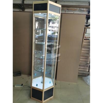China 300*300*2000mm Tower Hexagonal Glass Display Showcase Titanium Alloy OEM for sale