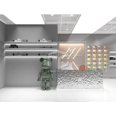 China Fancy Skincare Display Shelves Name Makeup Shops Furniture With Led Light for sale