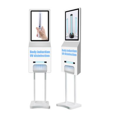 China White LCD Advertising Screen With Auto Free Hand Sanitizer Dispenser 1000ml Plastic Bottle for sale