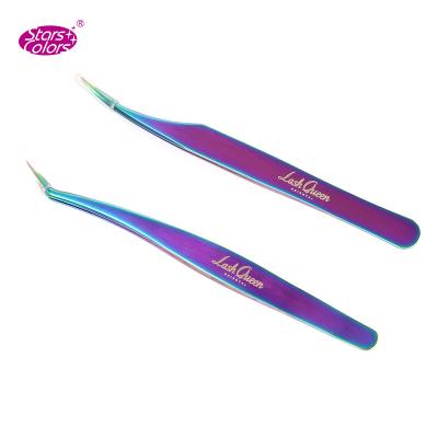 China Lash Queen Volume Eyelash Tweezers Colorful Stainless Steel Eyelash Tweezers Private Label for sale