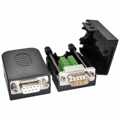 China DB9 D Sub 9 Pin RS232 Serial Port Connectors to Terminal Blocks Adapter with housing for sale