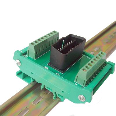 China OBD2 16pin Connectors to Terminal Blocks Breakout Board DIN Rail Mounting for sale