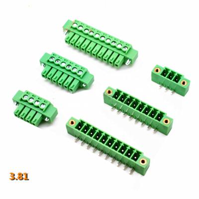 China 3.81mm Pitch PCB Screw Terminal Blocks Plug + Right Angle Pin Header with Flange for sale