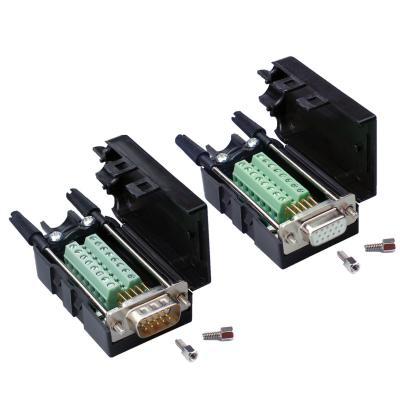 China DB15 D Sub 15 Pin VGA ( 3+9 ) Three Row Male Female Connectors to Terminal Blocks Adapter for sale