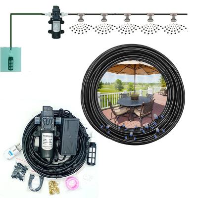 China 12V Booster Diaphragm Pump Water Misting System Fog Nozzles Mist Cooling Watering Kit 6M - 18M for sale