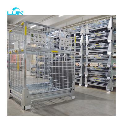 China Industrial Transport Storage Equipment Folding Wire Mesh Roll Container Cages Trolleys for sale
