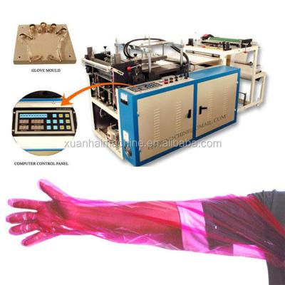 China Gloves Making Machine Medical Veterinary PE Long Arm Glove Machine 50-80pcs/min Provided XUANHAI 1000mm CN;ZHE 1.5kw 300mm Motor for sale