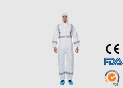 China SMS Disposable Protective Coveralls Liquid Resistant With Reflective Tape for sale