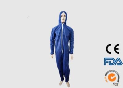 China Dark Blue Disposable Coverall Breathable With Front Zipper Closure for sale