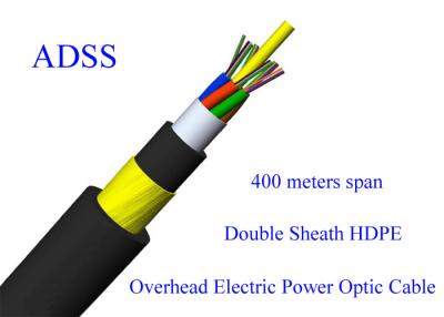 China ADSS Fiber Optic  Armoured Cable G652D 48B1.3 11KN Span 400M 13.4mm 48 Core PE HDPE for sale