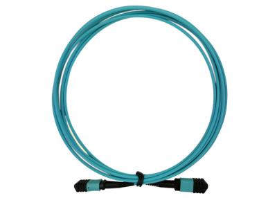 China OM3 12 MTP MPO Fiber Optical Patch Cord 40G 3M LSZH SENKO Water Blue Color for sale