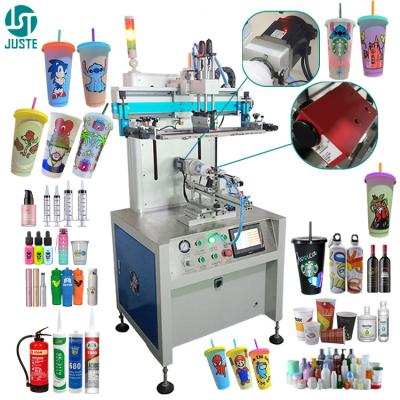 China Plastisol ink silk screen printer two colors easy drinking glass bottle screen printing machine for cosmetic glass jar for sale