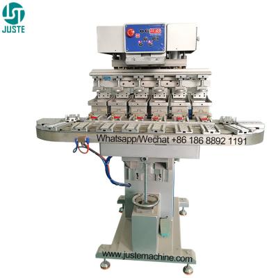 China 6 Color Conveyor Unload Pad Printer Tampo Silicone Large Area 15 Cm Sanitary Oil Pad Printing Machine For Sandals Glass for sale