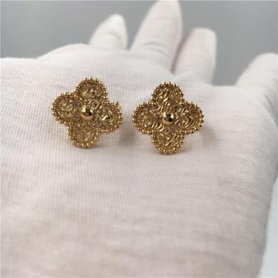 China Van Cleef Vintage Alhambra Earrings , 18K Yellow Gold Van Cleef Mini Alhambra Earrings for sale
