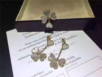 China Van Cleef Sweet Alhambra Earrings , White Mother Of Pearl Earrings With Round Diamond for sale