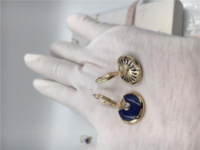 China Lapis Lazuli Earrings With Diamond , Handmade Small Model 18K Gold Earrings for sale