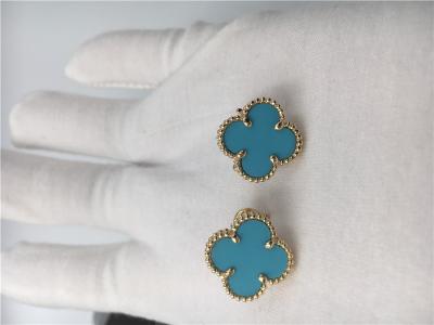China Van Cleef Arpels Sweet Alhambra Earstuds 18k Yellow Gold With Turquoise for sale