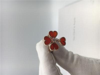 China 18k Rose Gold Van Cleef And Arpels Flower Ring With Carnelian / Round Diamond for sale