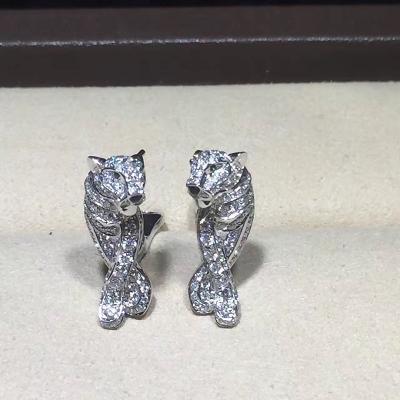 China Customized 18K Gold Luxury Diamond Jewelry Panther Earrings With Black Lacquer for sale