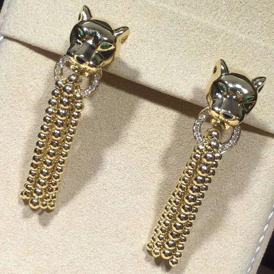 China Diamond Earrings formado pantera, pendientes del vintage del oro amarillo 18K en venta