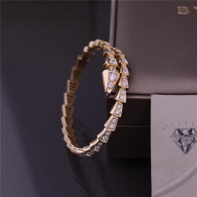 China Luxury Brand Serpenti Viper one-coil thin Bracelet Yellow Gold Snake Bracelet with full pavé diamonds for sale