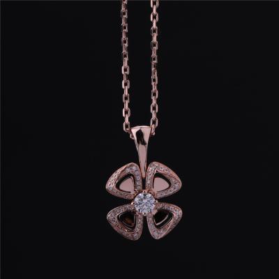 China Italy Fiorever Necklace 18K Rose Gold Pendant set with a central diamond and pavé diamonds REF 356223 for sale