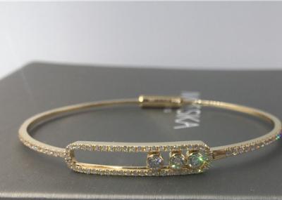 China 18K Paris Jewelry Yellow Gold Thin Bangle Bracelets With 3 Pieces Move Diamonds for sale