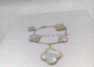 China 18k Yellow Gold Magic Alhambra Bracelet With 5 Motifs White Mother Of Pearl for sale