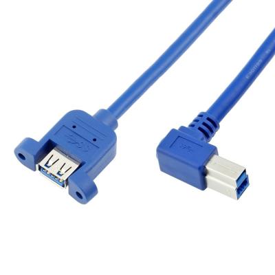 China Right Angled USB 3.0 B Male to A Female Panel Mount Cables with PVC Jacket for sale