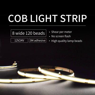 China Warm White Cob Led Strip 12v 24v 4mm Wide Waterproof With Bright 480 Beads for sale