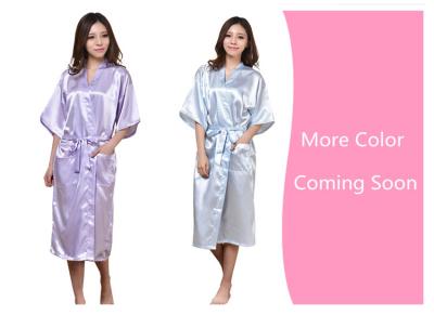 China Twisted satin nightgown emulation silk ladies nightgown summer solid color silk long bathrobe Japanese kimono cardigan r for sale