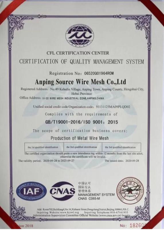 ISO 9001:2021 - Anping Source Wire Mesh Co.,Ltd