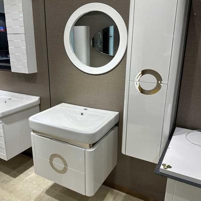 China Modern Luxury Wall Mount White Bathroom Vanity Floating Cabinet PVC Bathroom Vanities Cabinets with Sink for sale