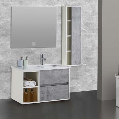 China Plywood Material 80cm Bathroom Cabinet With Led Mirror And Side Cabinet for sale