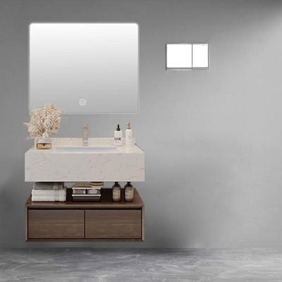 China 80cm Wall Mount Bathroom Vanity Walnut Led Mirror Bathroom Cabinet for sale