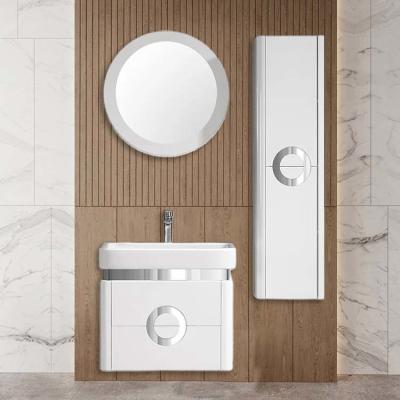 China Thickness 16mm PVC Bathroom Cabinets With White Circular Intelligent Mirror for sale