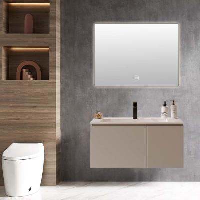 China Ceramic Wood Bathroom Vanity Under Sink Bathroom Cabinet with LED mirror for sale