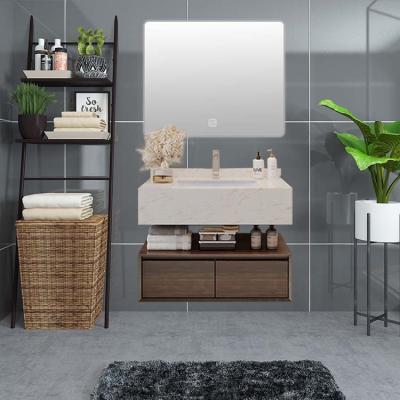China Marble Countertop Wall Mount Bathroom Vanity Ceramic Basin Hanging Vanity Cabinet for sale