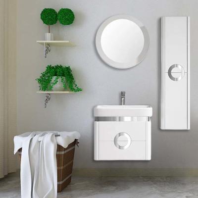 China Wall Mount PVC Bathroom Mirror Cabinet Ceramic Integrated Basin for sale